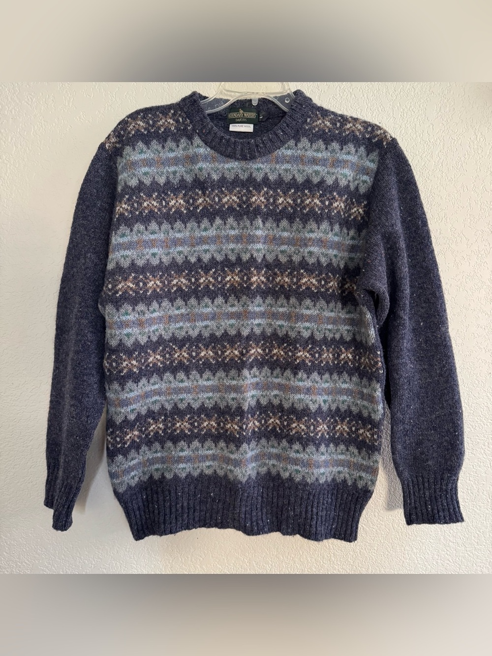 VTG Boundary Waters Wool Fair Isle crewneck knit sweater Grandpa Nordic Cabin L